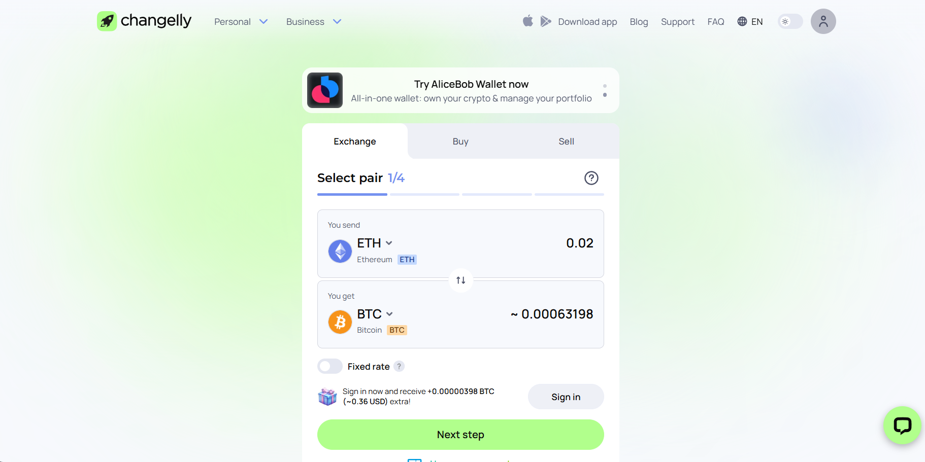 Proof of ETH to BTC exchange
